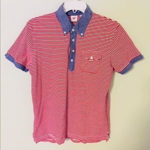 Size M Uniqlo Red striped denim blue collared polo